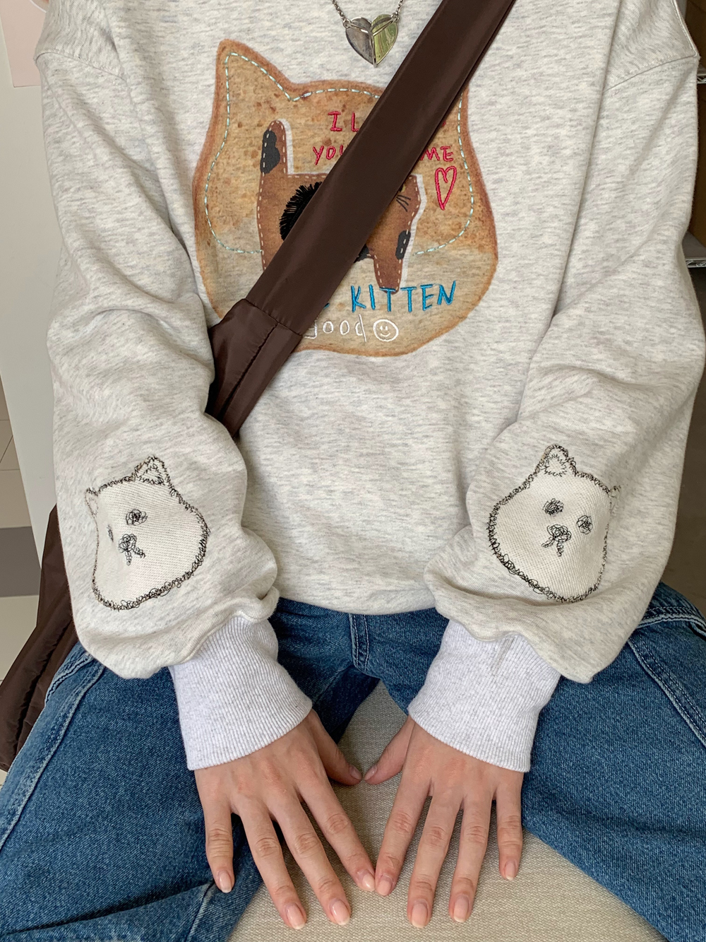 [Tmall/Quality/Thin Style] Heavy Chinese Cotton/Silver Fox Velvet Fat Cat Letter Printed Round Neck Sweatshirt for Women