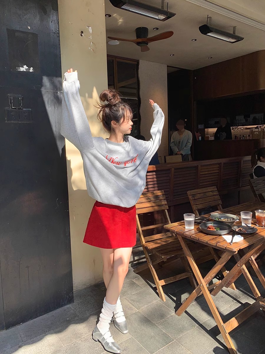 [Tmall/Quality/Thin Style] Heavy Chinese Cotton/Silver Fox Velvet New York Red Letter Print Sweatshirt for Women