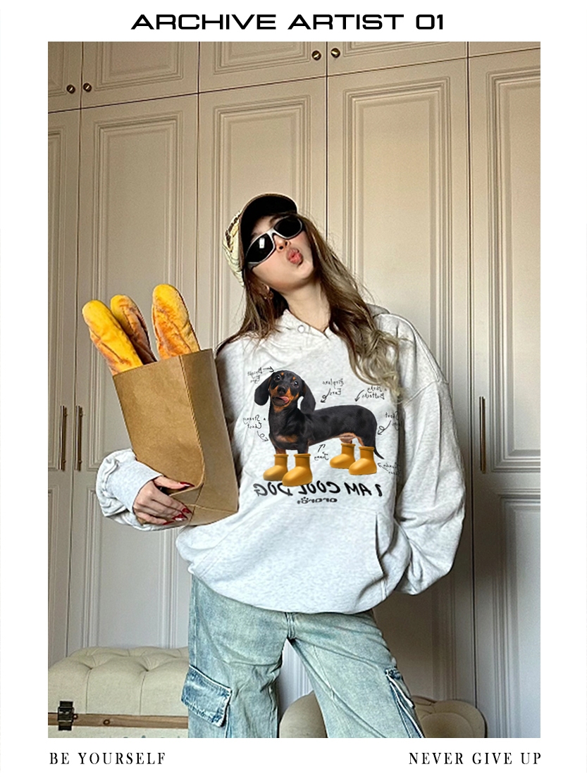 [Tmall/Quality/Thin Style] Heavy Chinese Cotton/Silver Fox Velvet Double-layer Hat Dog Letter Print Sweater