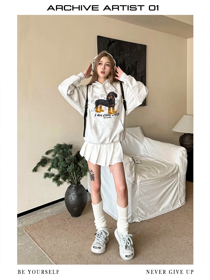 [Tmall/Quality/Thin Style] Heavy Chinese Cotton/Silver Fox Velvet Double-layer Hat Dog Letter Print Sweater