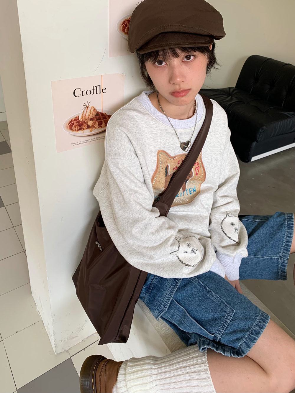 [Tmall/Quality/Thin Style] Heavy Chinese Cotton/Silver Fox Velvet Fat Cat Letter Printed Round Neck Sweatshirt for Women