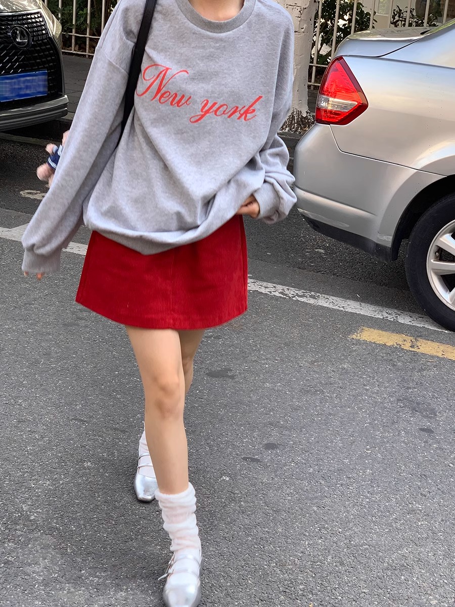 [Tmall/Quality/Thin Style] Heavy Chinese Cotton/Silver Fox Velvet New York Red Letter Print Sweatshirt for Women