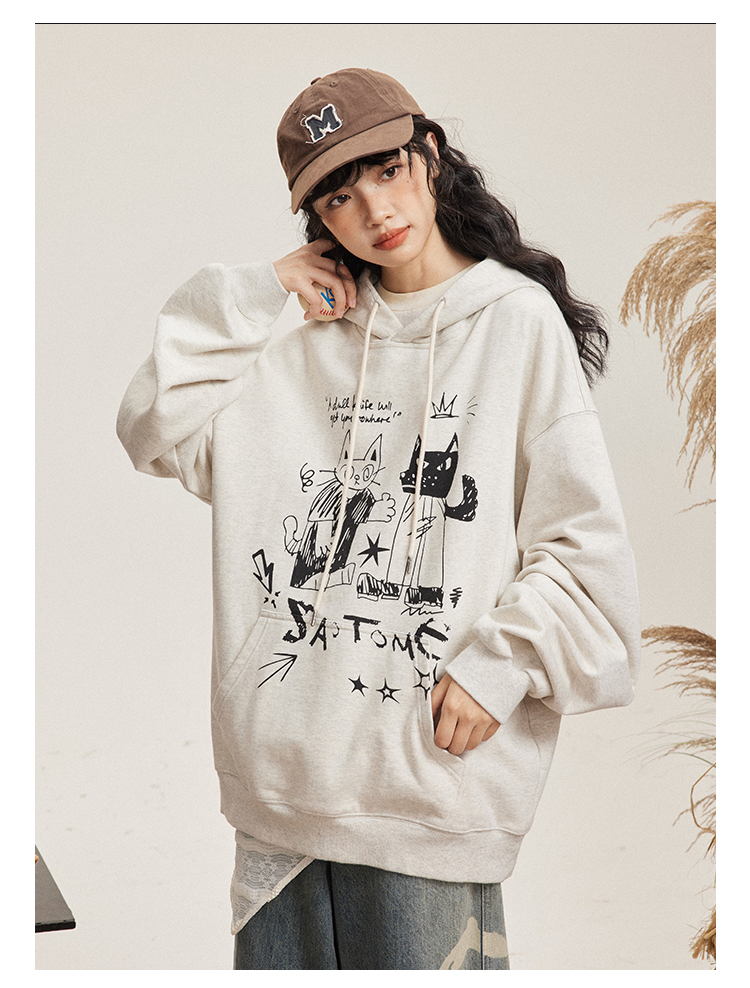 [Tmall/Quality/Thin Style] Heavy Chinese Cotton/Silver Fox Velvet Double-layer Hat Cartoon Hand-painted Printed Sweater