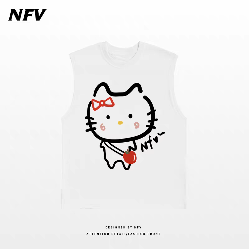 [Tmall/Recommended] Heavyweight pure cotton, precision combed, Hello Kitty tomato printed T-shirt, vest and waistcoat for women