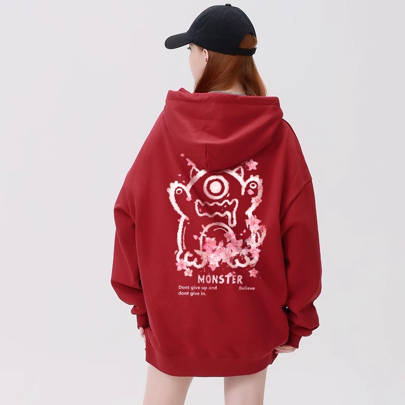 [Tmall/Quality/Thin Style] Heavy Chinese Cotton/Silver Fox Velvet Double-layer Hat Little Monster Print Sweater for Women