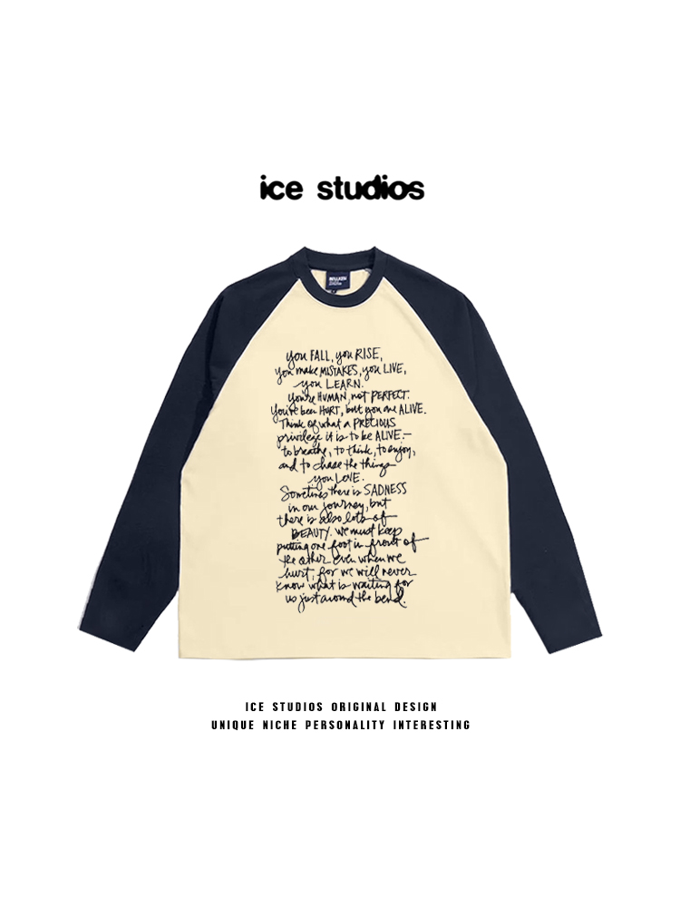 [Tmall/Quality] Tightly combed, heavyweight cotton, yo full-screen lettering printed raglan sleeves long-sleeved T-shirt