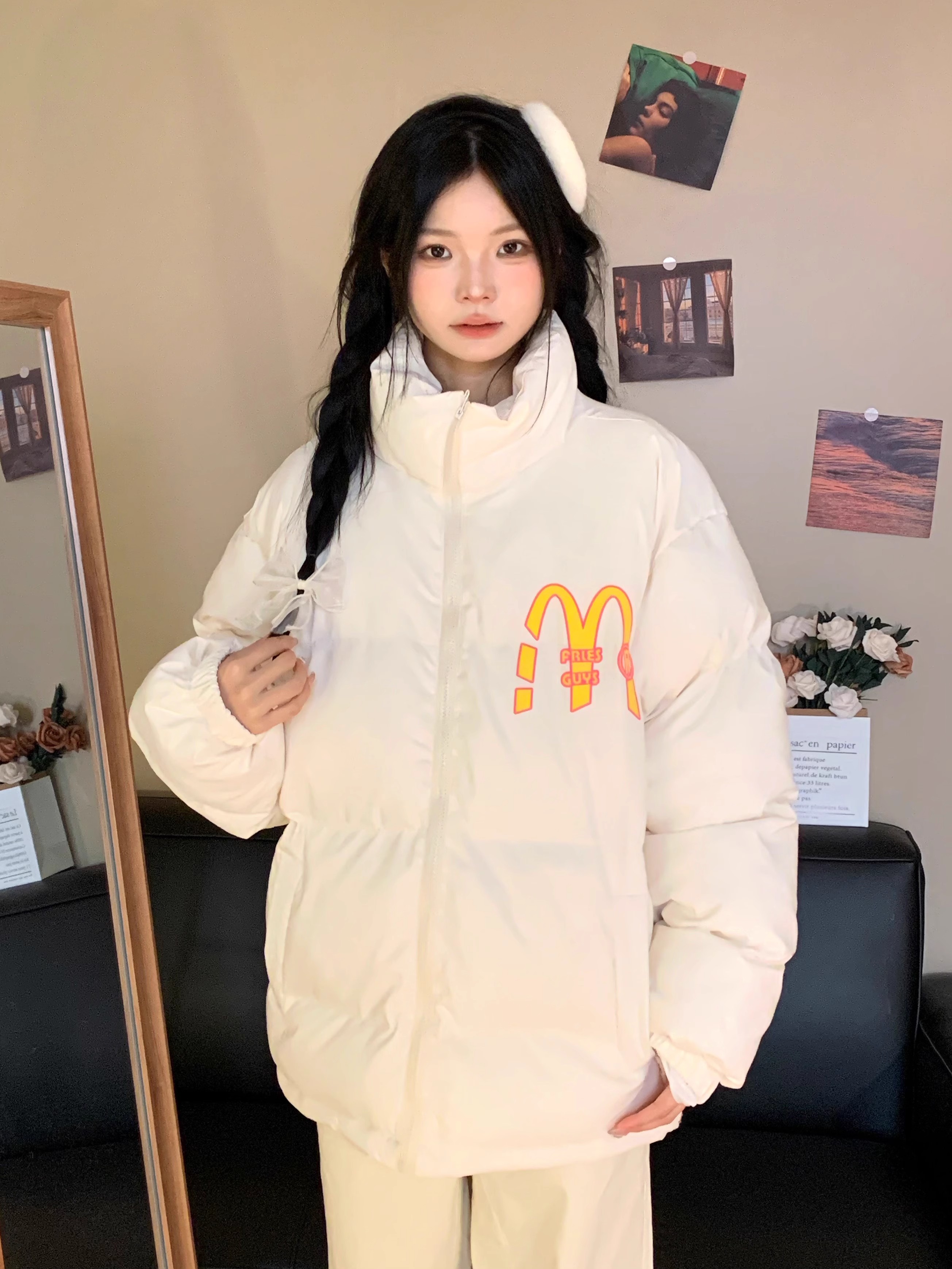 [Tmall/Quality] Heavy cotton clothing/hand-stuffed cotton, national trend McDonald's letter printed cotton clothing and cotton jacket for women