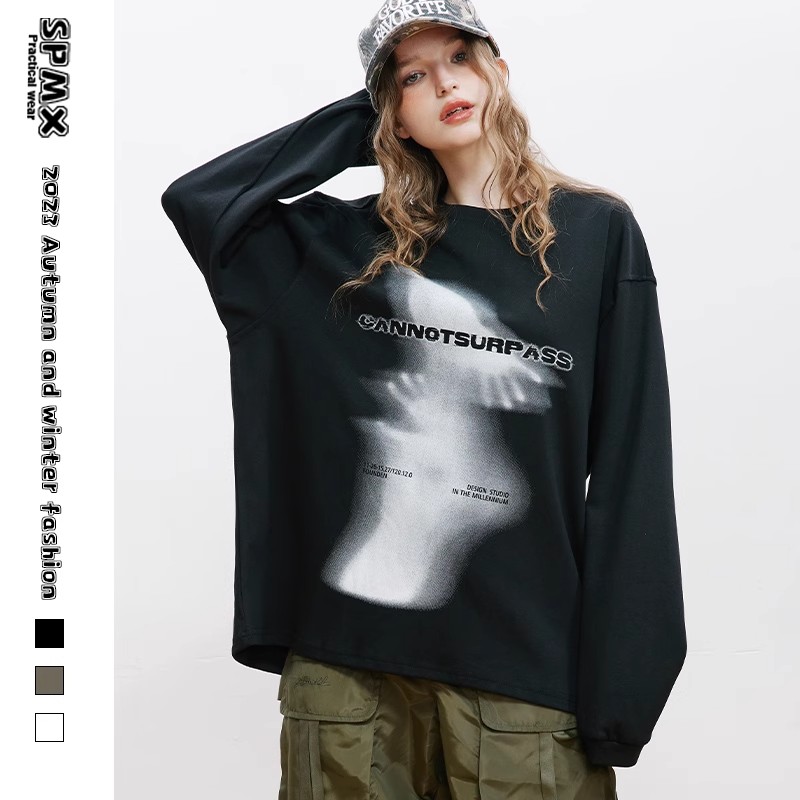 [Tmall/Quality/Thin Style] Heavy Chinese Cotton/Silver Fox Velvet Phantom Hand Letter Printed Round Neck Sweatshirt