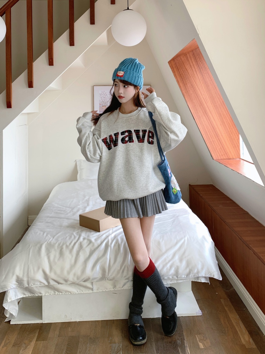 [Tmall/Quality/Thin Style] Heavy Chinese Cotton/Silver Fox Velvet wave letter print round neck sweatshirt for men and women