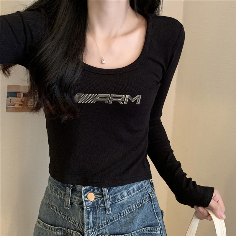 】Threaded polyester】(Free version on all platforms) Korean version autumn and winter bottoming long-sleeved T-shirt pure desire top for women