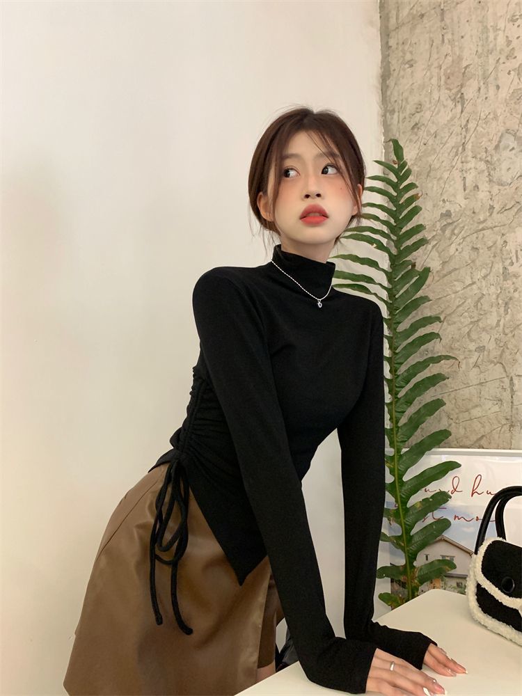 W503】Threaded polyester】(Free version on all platforms) Autumn and winter turtleneck bottoming long-sleeved T-shirt sexy top for women