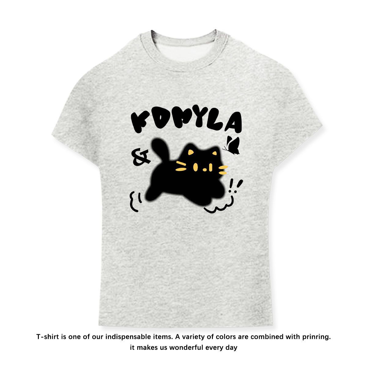 】Threaded polyester】(Free on all platforms) Summer creative cat print new short-sleeved T-shirt for women