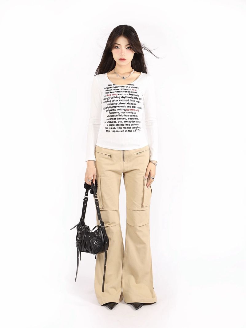 W339】Thread Thin Style】(Free version on all platforms) Spring and Autumn Thin Style Simple Sexy Long Sleeve T-shirt Women's Top