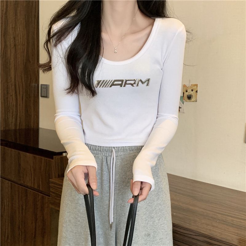 】Threaded polyester】(Free version on all platforms) Korean version autumn and winter bottoming long-sleeved T-shirt pure desire top for women