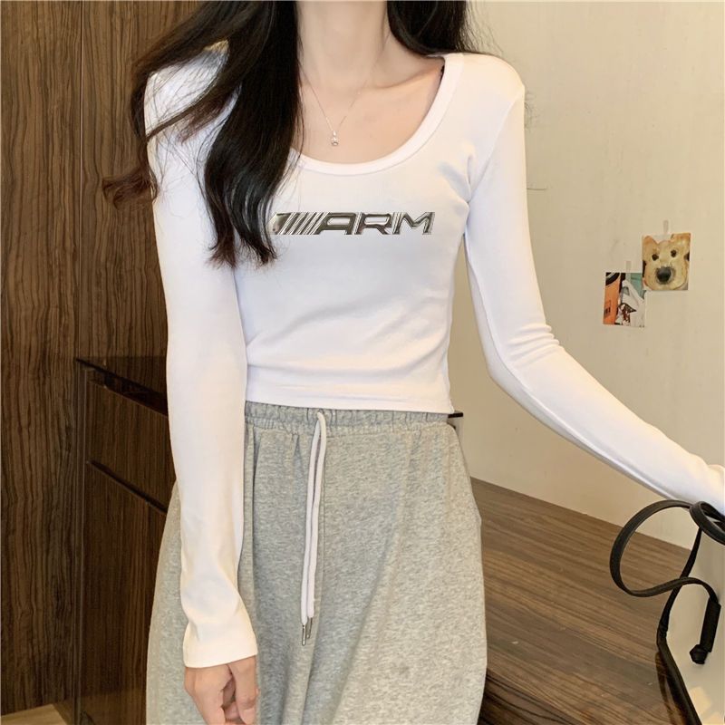 】Threaded polyester】(Free version on all platforms) Korean version autumn and winter bottoming long-sleeved T-shirt pure desire top for women