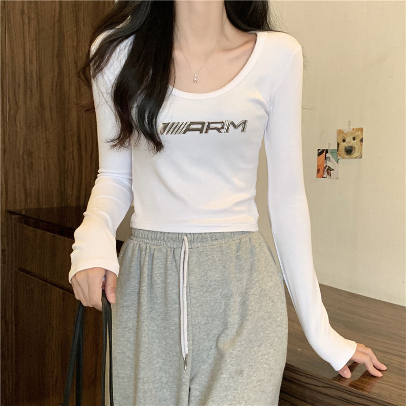 】Threaded polyester】(Free version on all platforms) Korean version autumn and winter bottoming long-sleeved T-shirt pure desire top for women