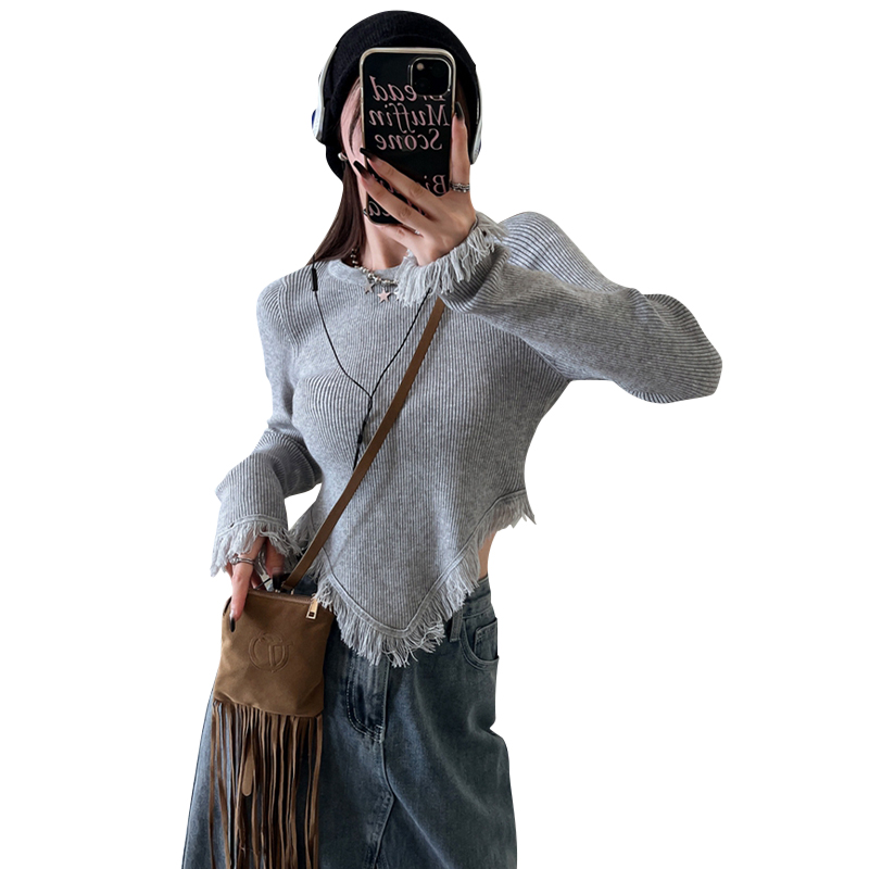 260g pit brush plush Hong Kong-flavored gray fringed irregular bottoming shirt women's autumn inner wear