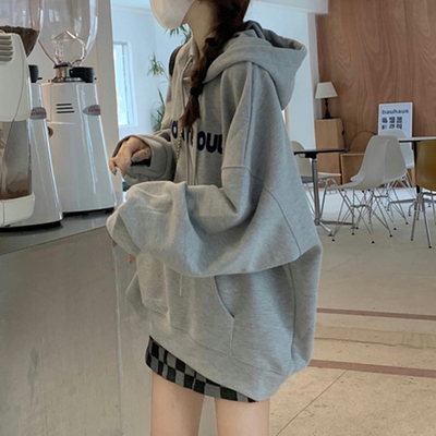 Plush sweater women's new design sense of minority gray Hooded Jacket Women's loose oversize Korean version