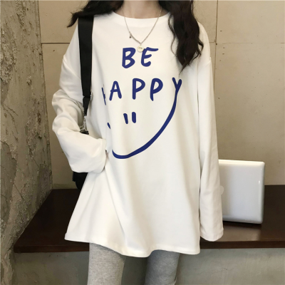Autumn and winter Korean version new thickened loose medium and long letter printing backing with long sleeve T-shirt for women