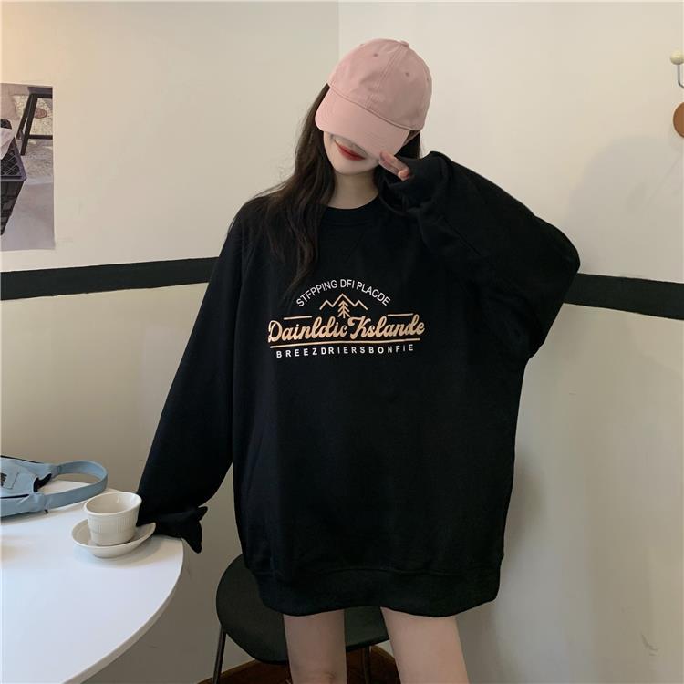 Autumn Korean 2021 new student loose Pullover lazy wind print medium long large long sleeved women's sweater
