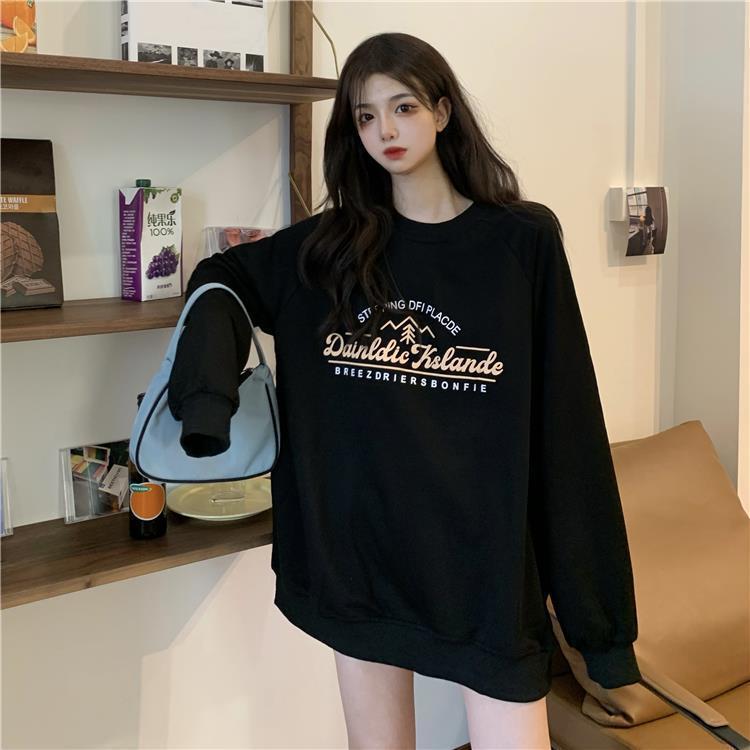 Autumn Korean 2021 new student loose Pullover lazy wind print medium long large long sleeved women's sweater