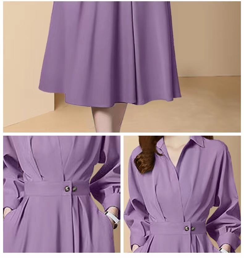 法式淑女紫色连衣裙女春2023新款高级气质收腰中长款裙子 