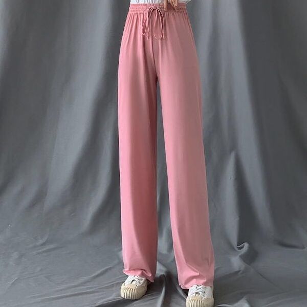 Shrimp skin hot selling ice silk wide leg pants women loose and thin in summer high waist hanging pants falling straight pants casual floor dragging pants