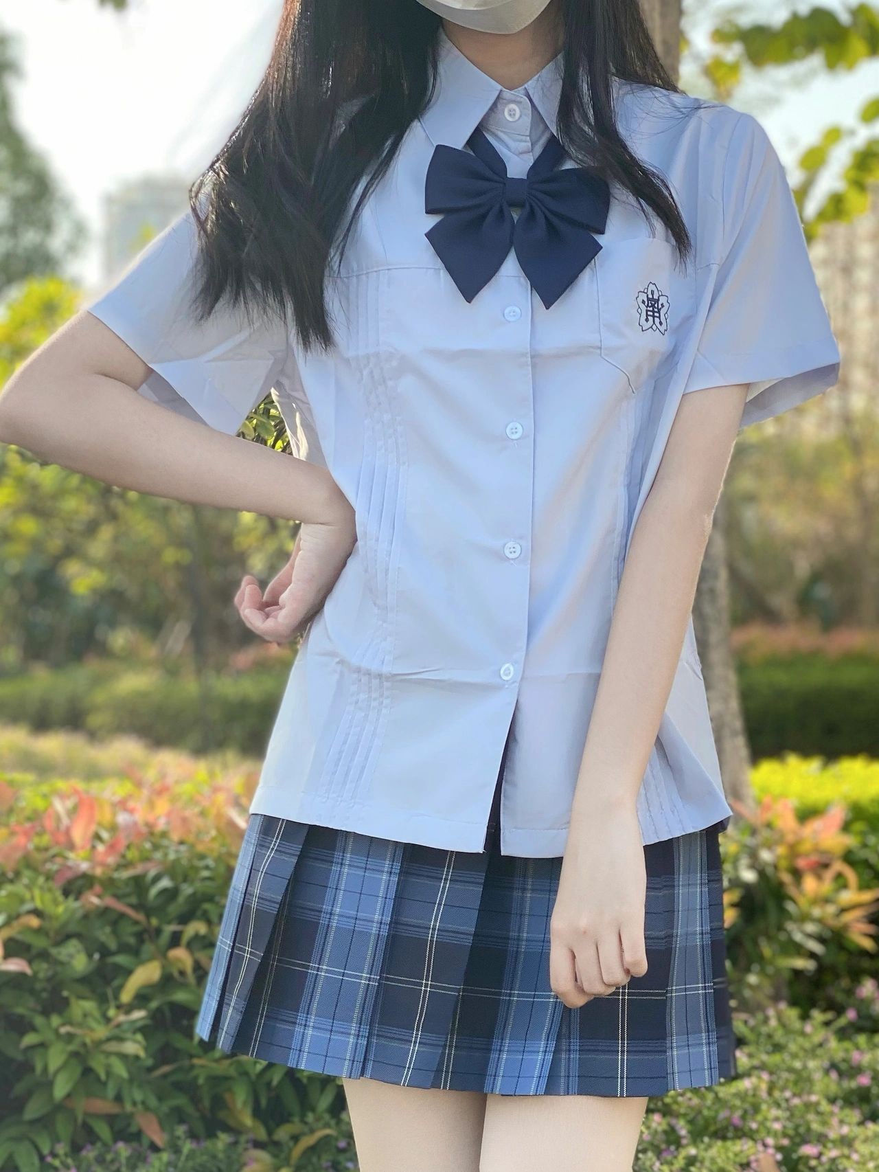 现货 冈梨田24夏季新款jk衬衫学院风校服制服班服蓝色短袖衬衣女