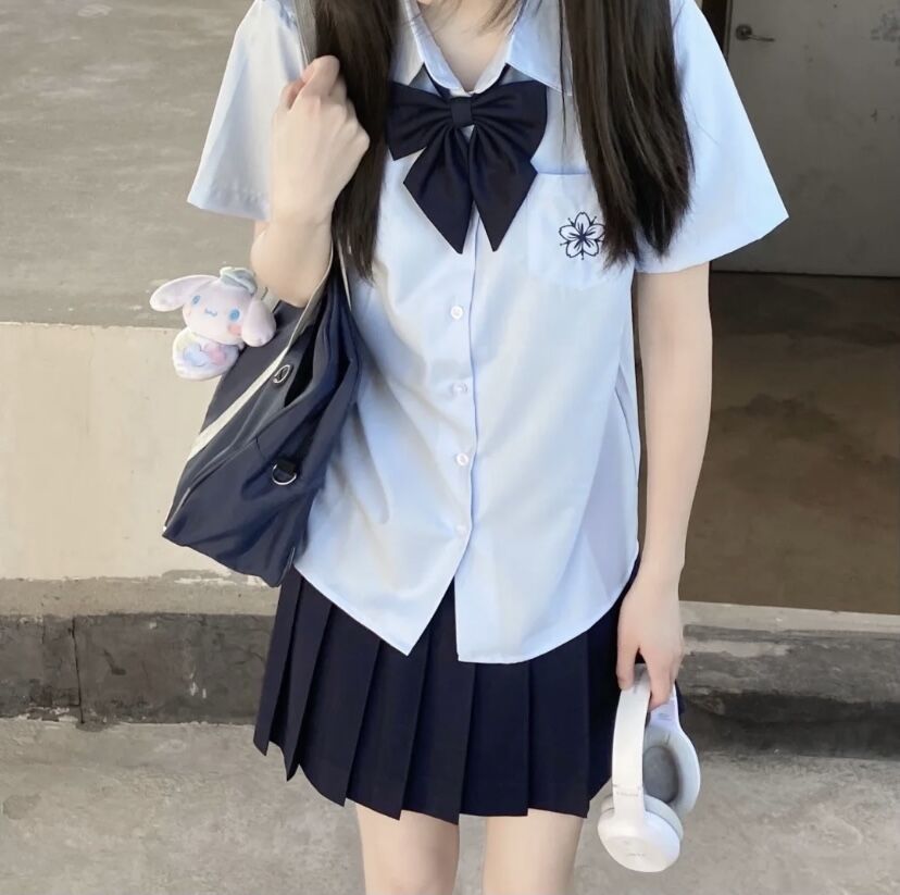 带黑色领结学院风夏季新款jk衬衫短袖日系刺绣女衬衣jk制服