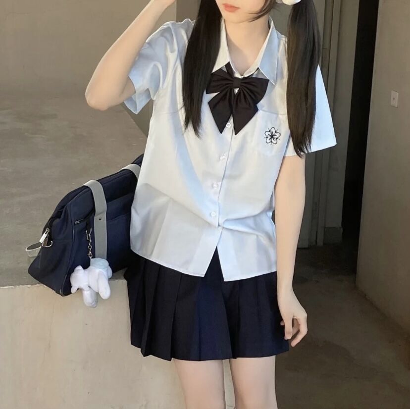 带黑色领结学院风夏季新款jk衬衫短袖日系刺绣女衬衣jk制服