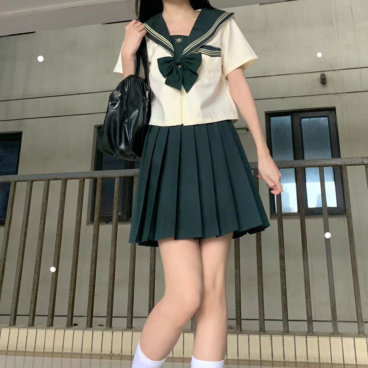 实拍现货 胡桃木jk松沢高***jk制服水手服校供感 可爱 墨绿奶白