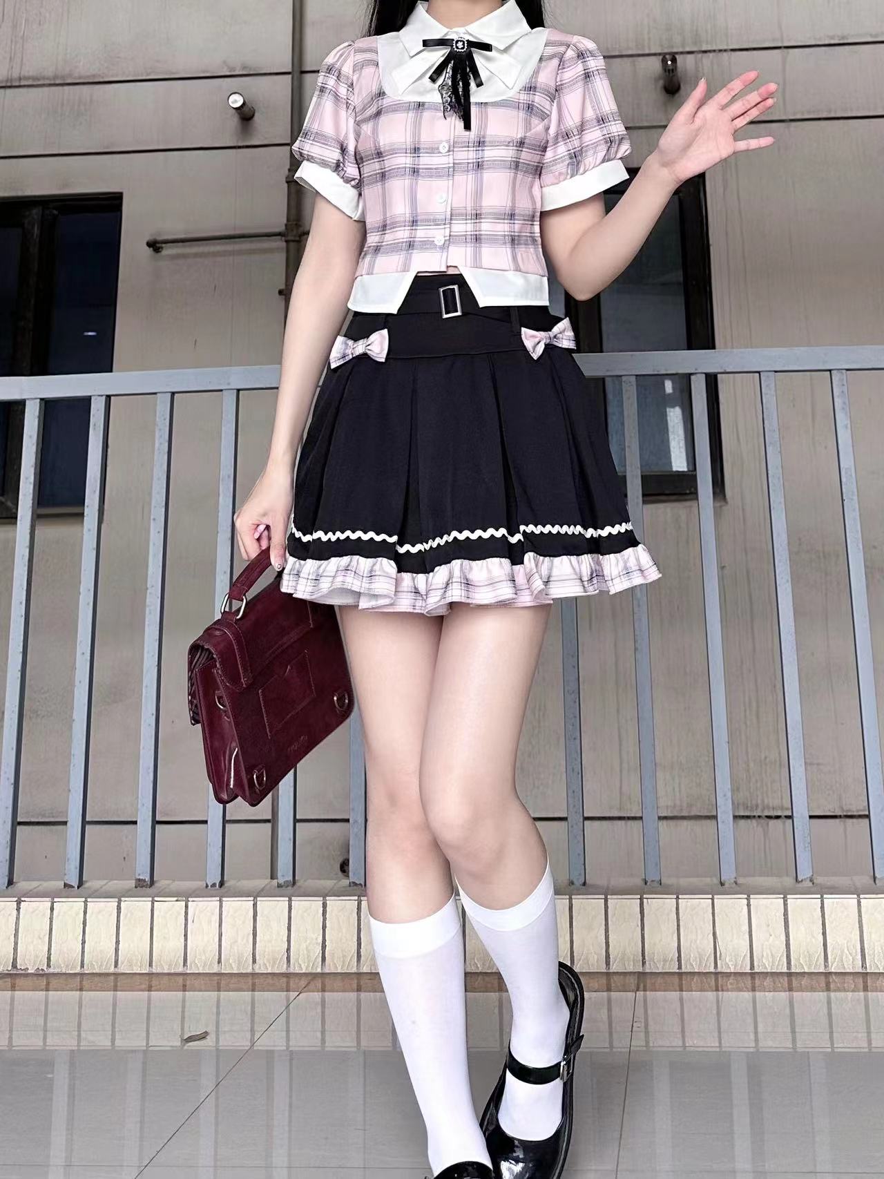 实拍现货 韩系少女学院风可爱甜妹正版黑粉jk制服套装小个子夏女