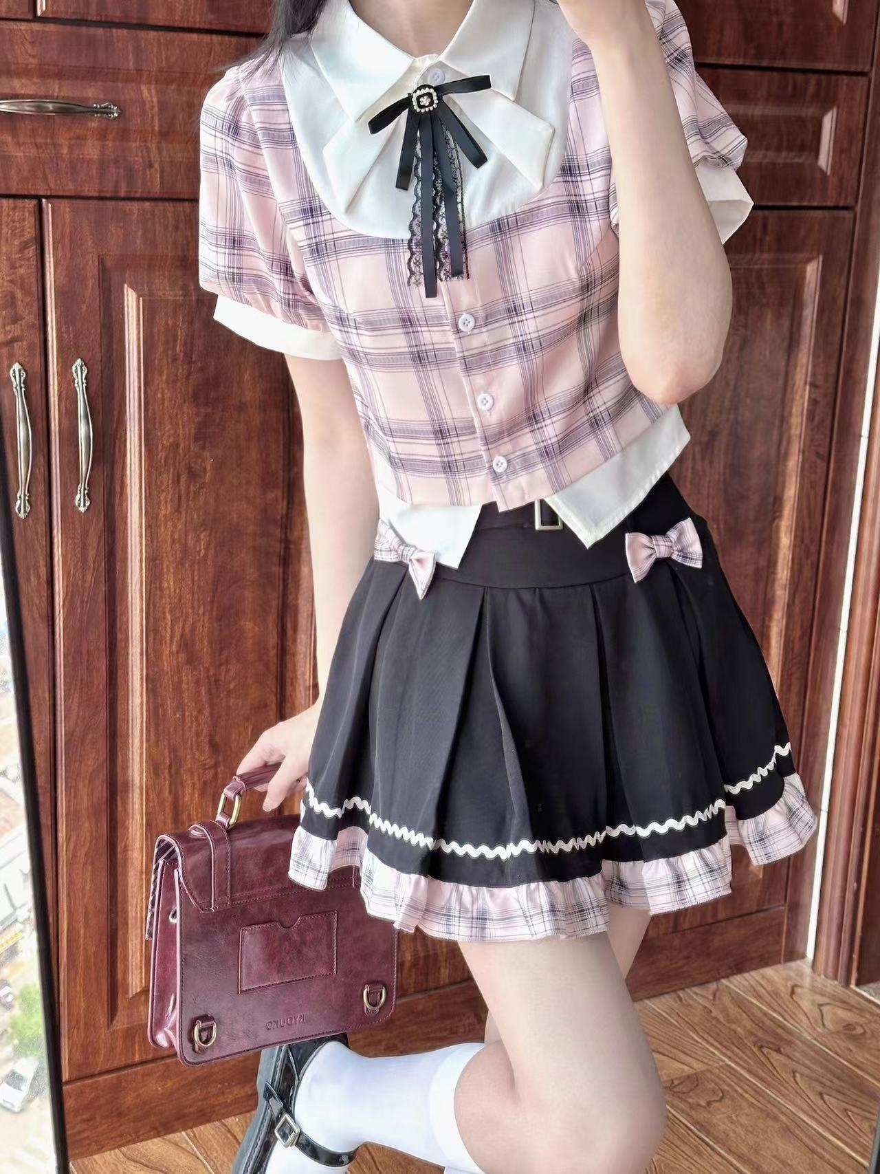 实拍现货 韩系少女学院风可爱甜妹正版黑粉jk制服套装小个子夏女