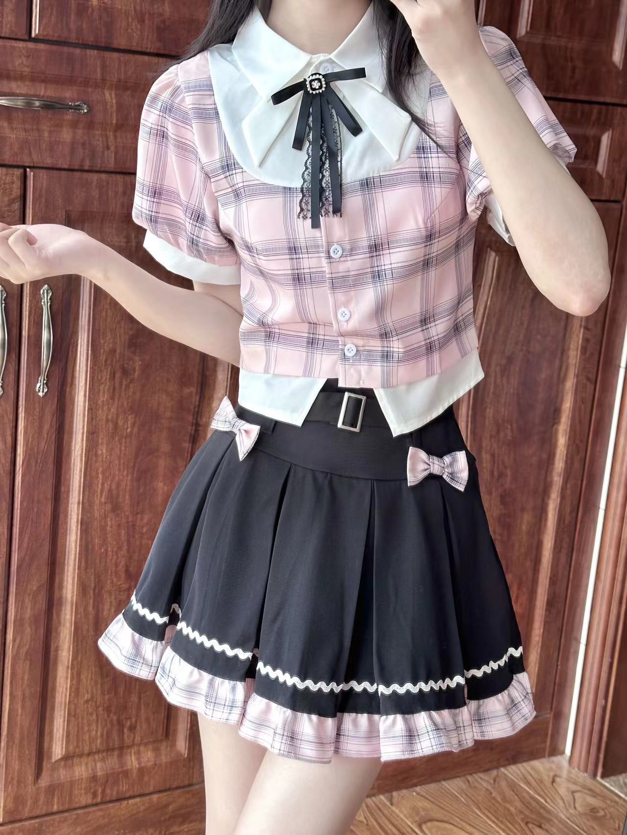 实拍现货 韩系少女学院风可爱甜妹正版黑粉jk制服套装小个子夏女