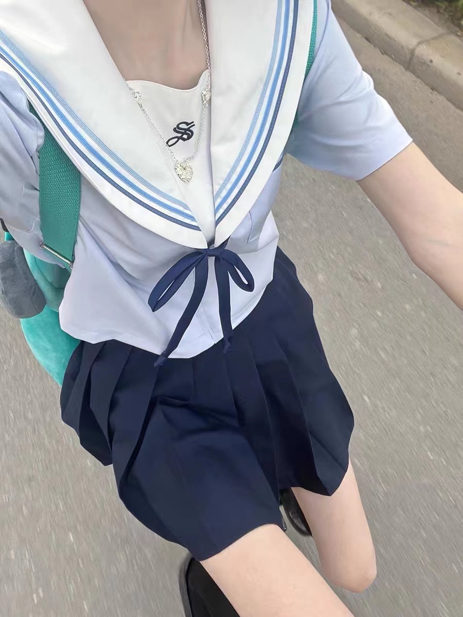 车厘子jk*** 水色水手服日系学院风基础款校供制服百褶裙套装女