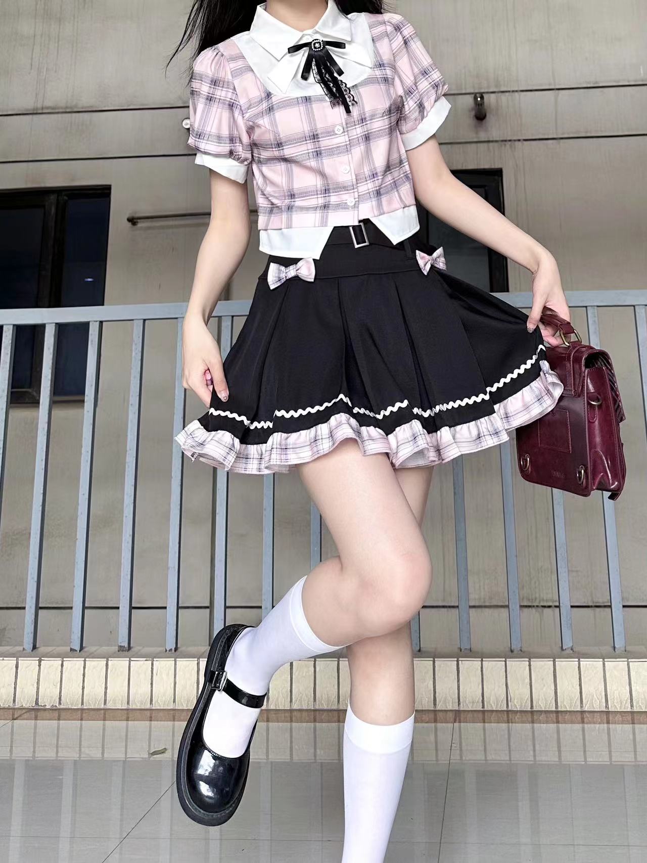 实拍现货 韩系少女学院风可爱甜妹正版黑粉jk制服套装小个子夏女