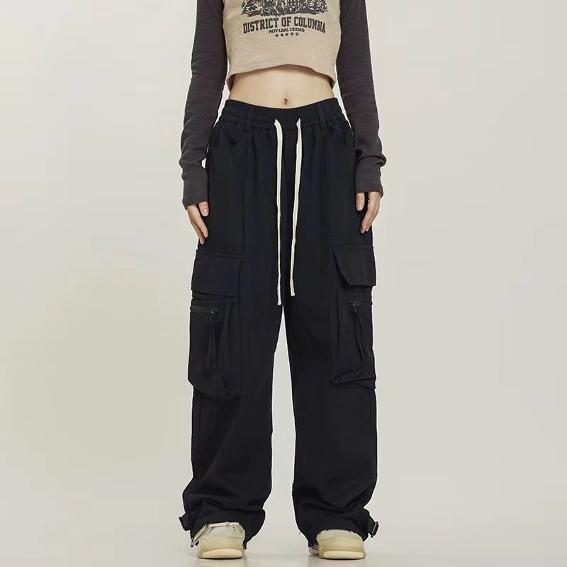 [Official Photo Cavalry Incline] American high street loose wide-leg red overalls street dance pants floor-length trousers