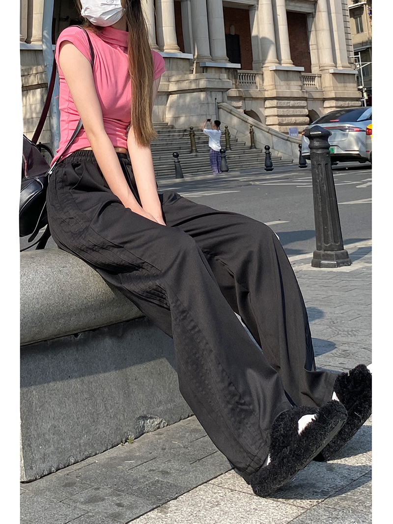 [Real shot TR suit material] Spring and summer retro side striped casual trousers wide-leg trousers