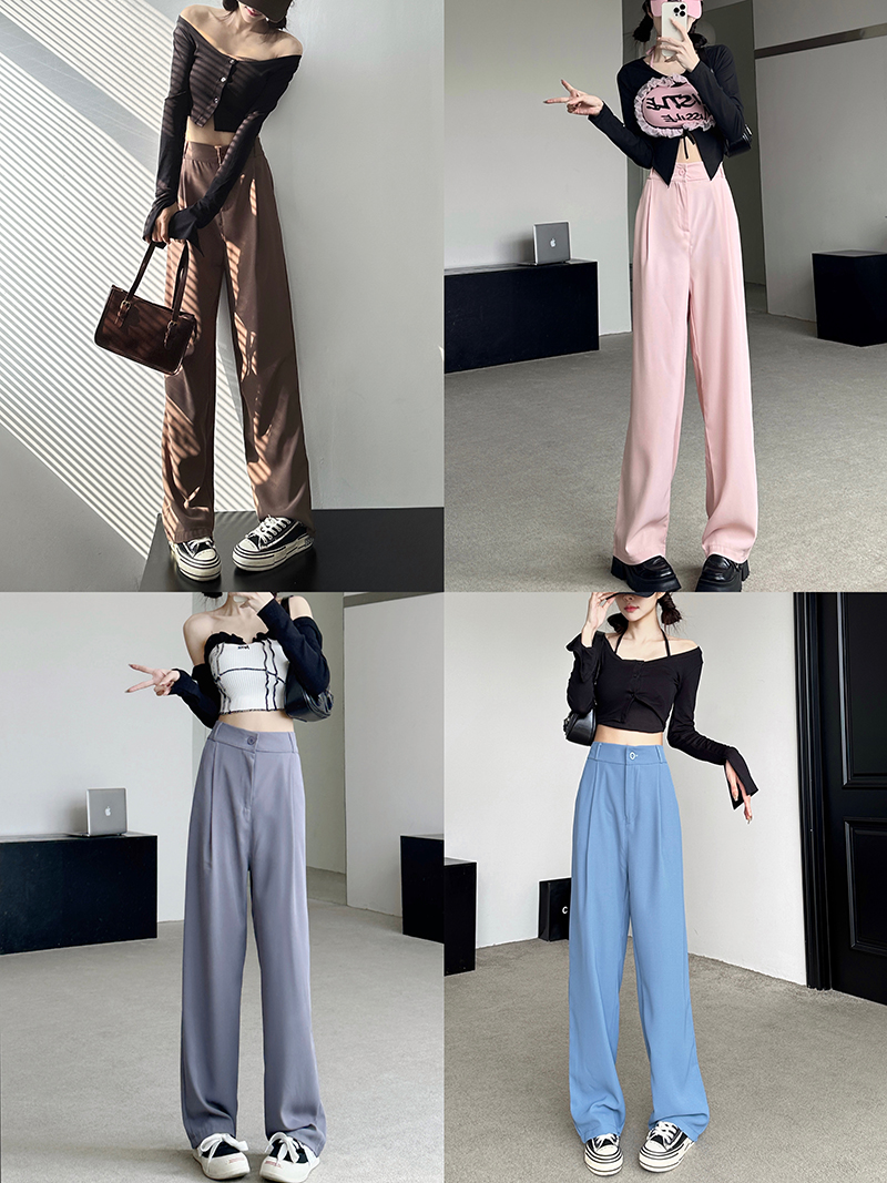 [Real shot of long silk suit, 7 colors] Spring suit trousers, drapey wide-leg pants, straight leg for women