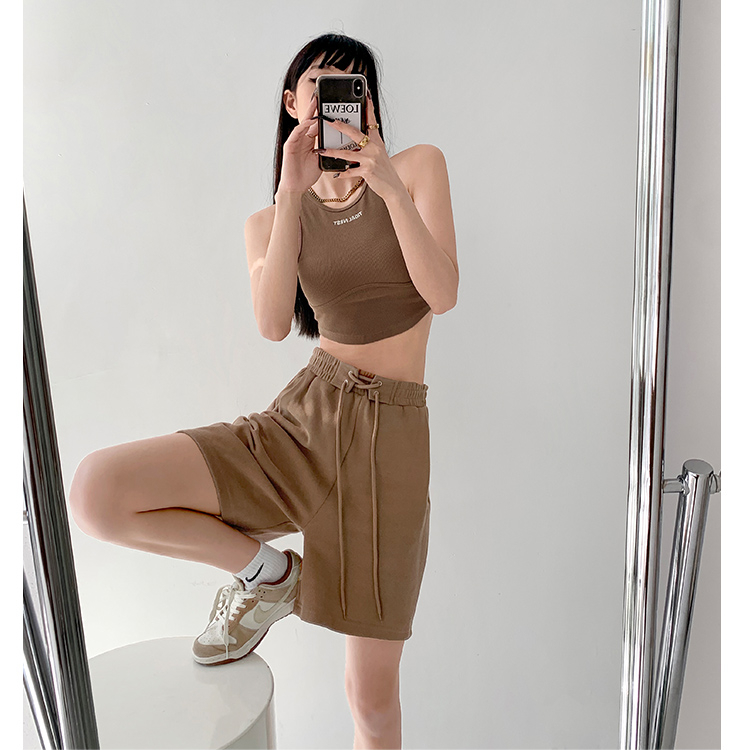 [Official Photo High Density Minnie] Loose wide-leg three-quarter pants for women summer high-waisted drawstring sports shorts