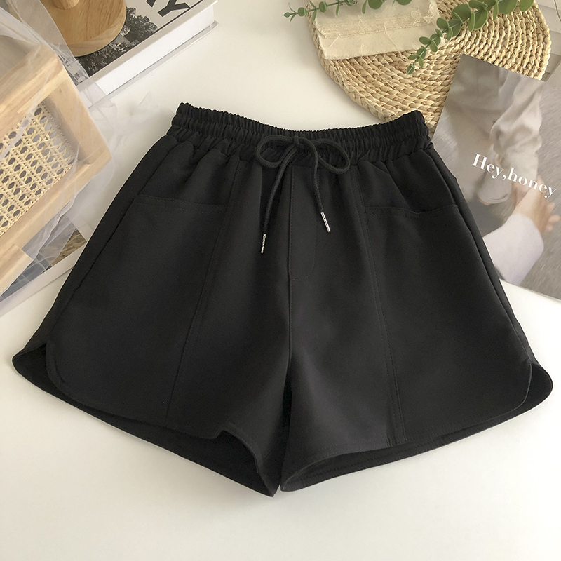 [Official Photo High Quality Twill] Lace-up High Waist Double Pocket Casual Pants Women's Spring and Summer Versatile Wide Leg Shorts