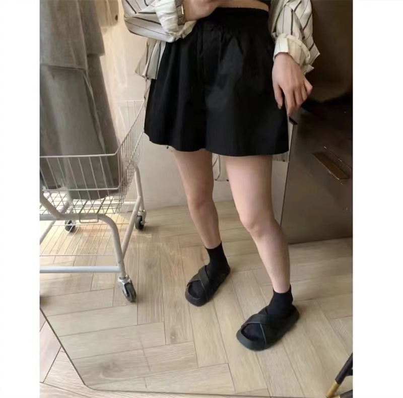 [Washed Cotton] Casual Pants Elastic Waist Shorts Women's High Waist Summer Loose Wide Leg Pants