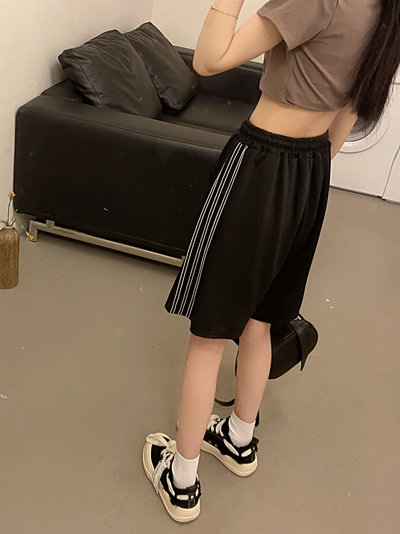 [Real shot, high quality twill] Striped sports shorts, women's summer loose trousers