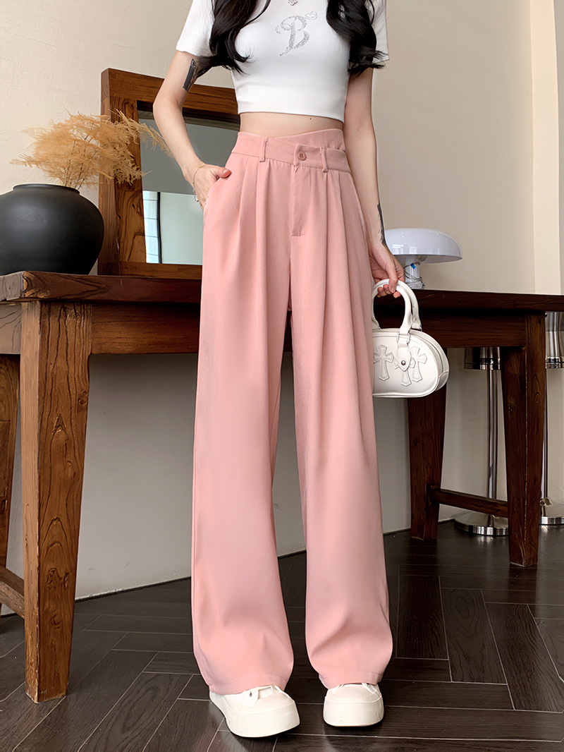 [Real shot] Wide-leg pants for women, summer drapey suit pants, high-waisted slimming design, casual straight pants