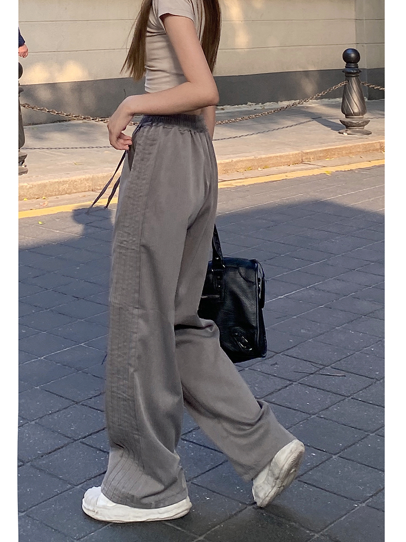 [Real shot TR suit material] Spring and summer retro side striped casual trousers wide-leg trousers