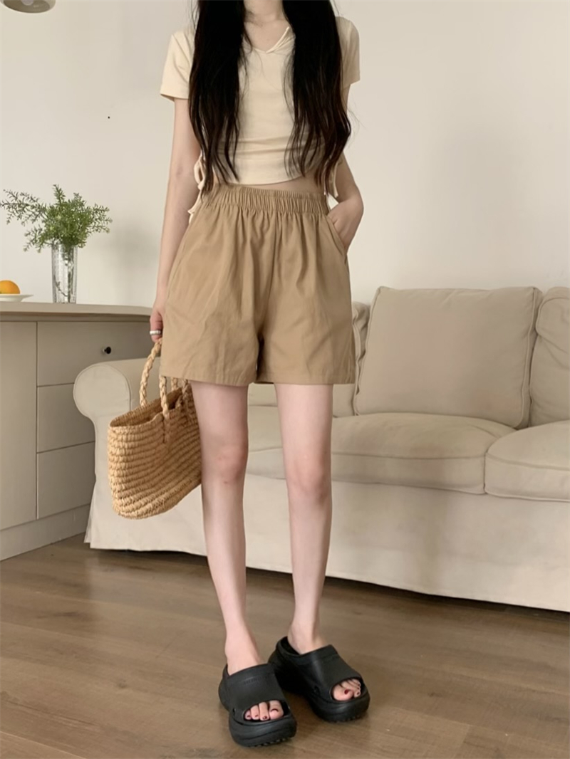 [Washed cotton original back pocket] Shorts for women summer loose a-line slimming casual wide-leg pants ins trend