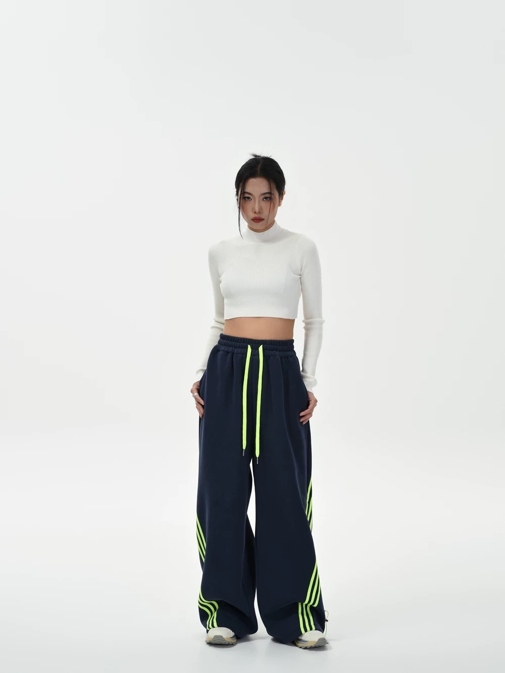 American street striped contrasting wide-leg pants and sweatpants for men and women retro elastic drawstring drape casual sports pants