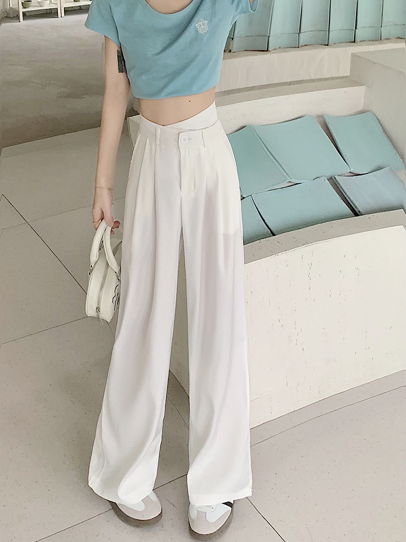 [Real shot] Wide-leg pants for women, summer drapey suit pants, high-waisted slimming design, casual straight pants