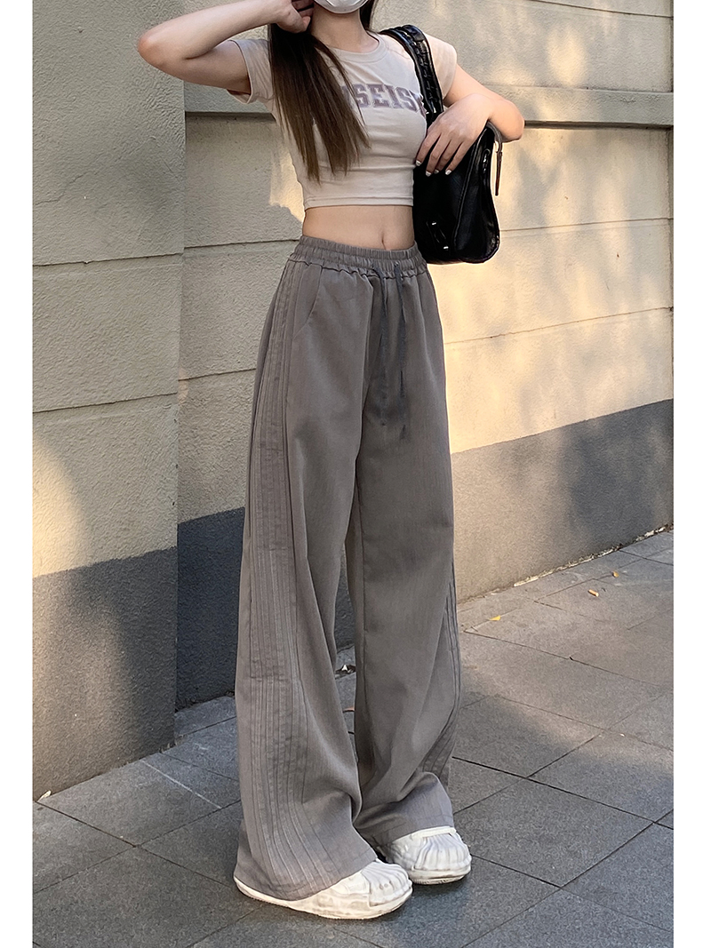 [Real shot TR suit material] Spring and summer retro side striped casual trousers wide-leg trousers