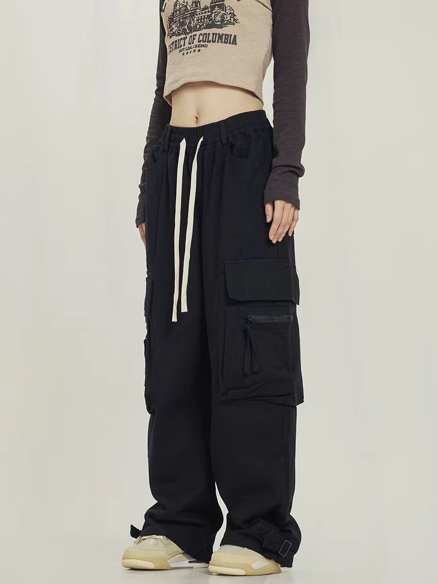 [Official Photo Cavalry Incline] American high street loose wide-leg red overalls street dance pants floor-length trousers